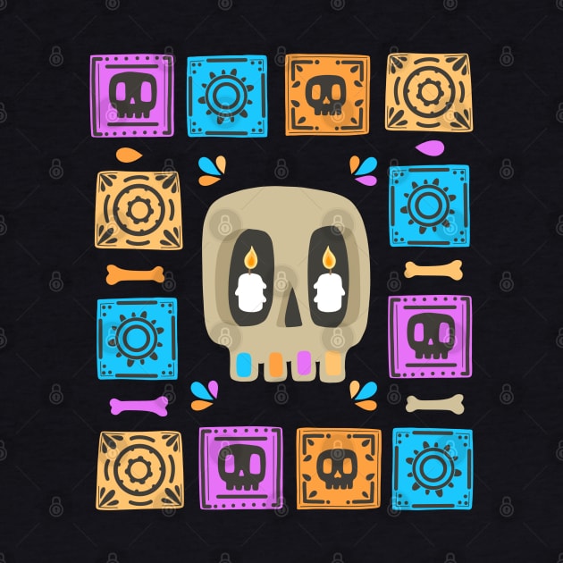 Cute Skull - Día De Los Muerto - papel picado - sugar skull by Scriptnbones